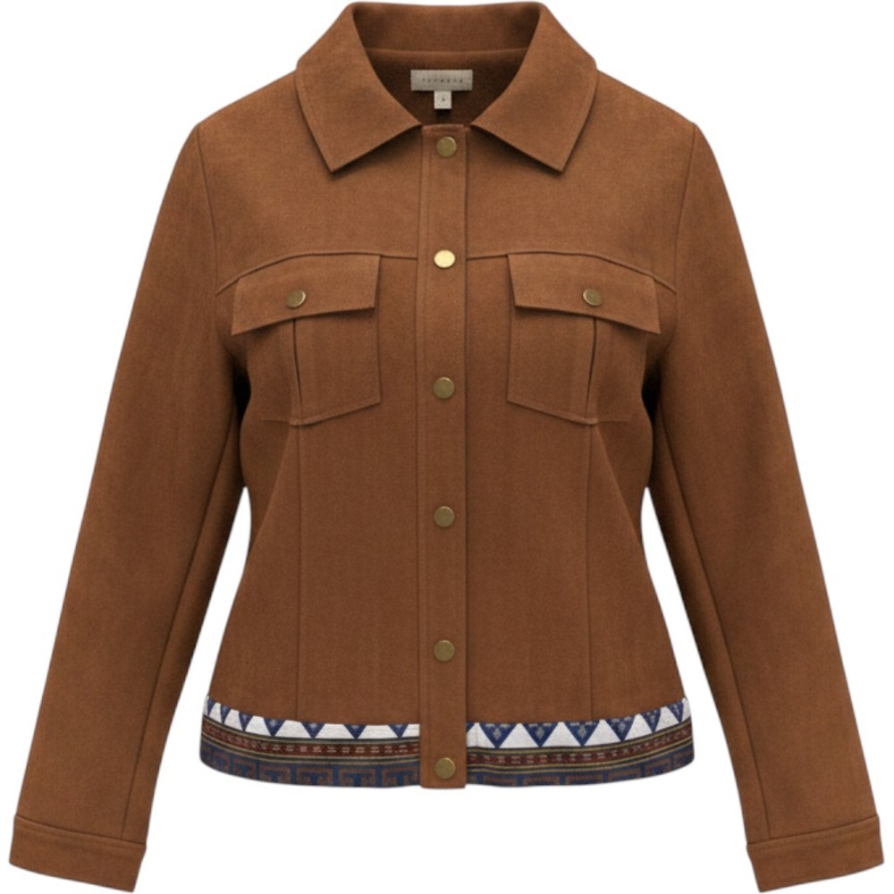 Promesa Brown Faux Suede Southwestern Jacket Womens S Snap Closure Chest Pockets